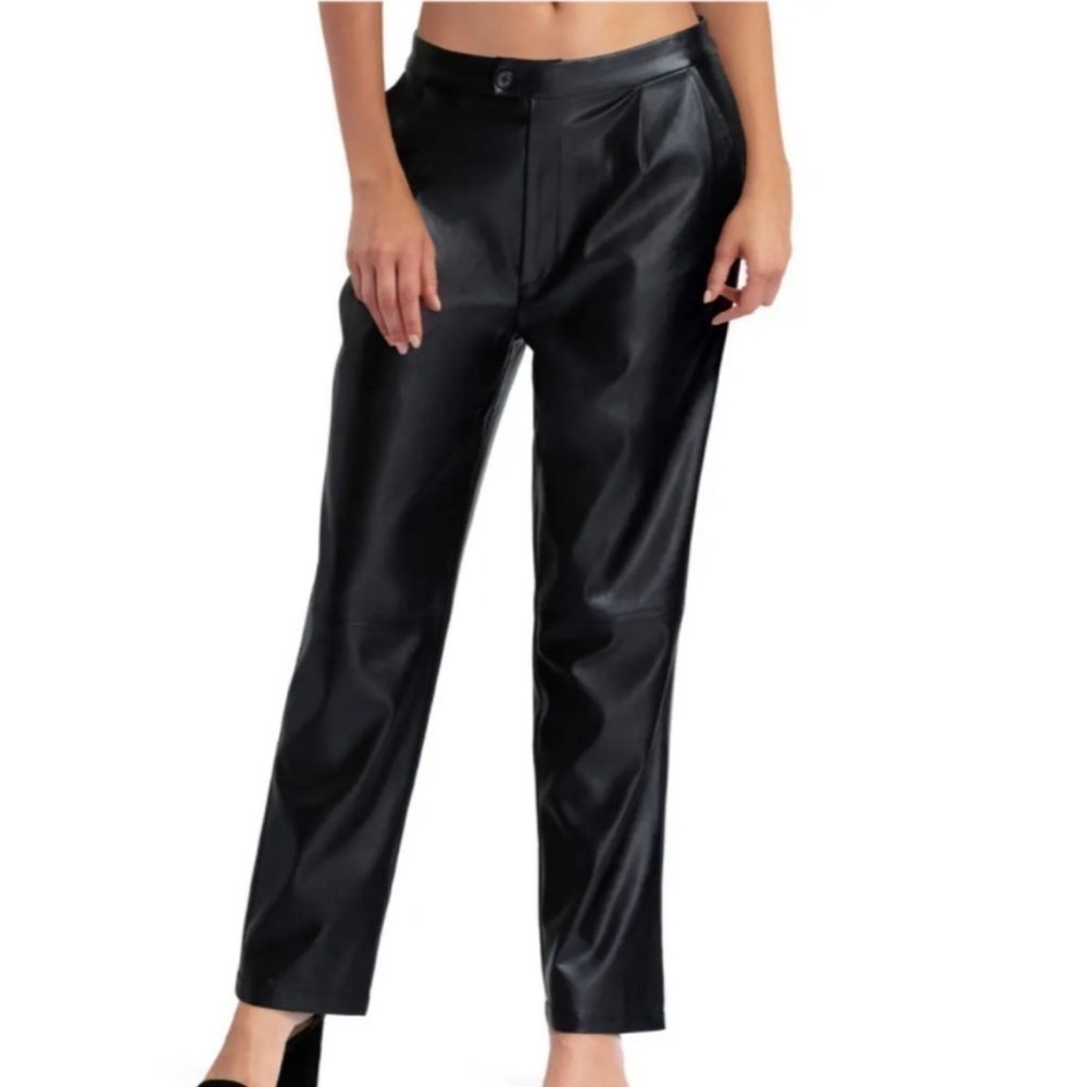 H by Halston Black Faux Leather Ankle Length Straight Leg Lightweight Pant Large